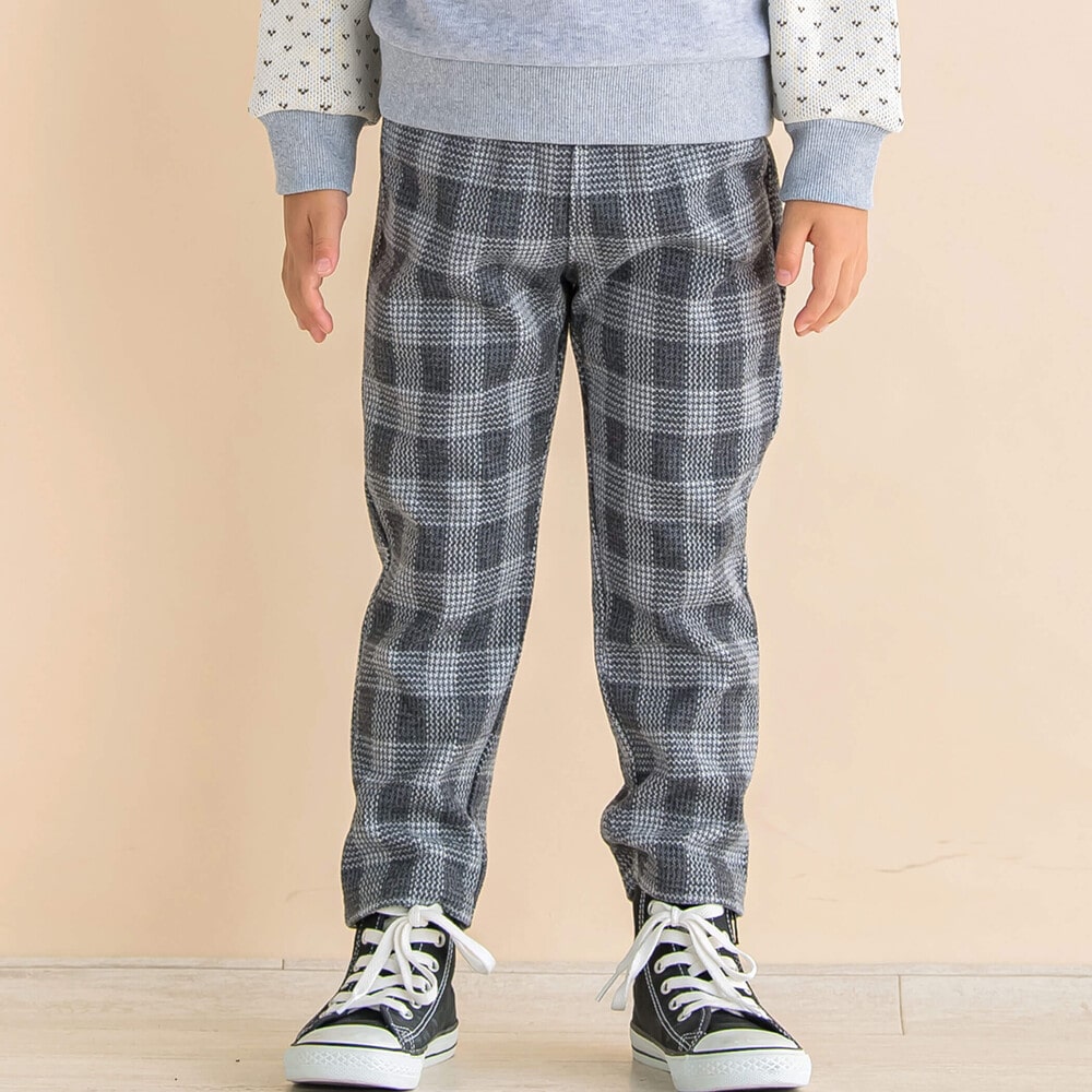お揃い】千鳥チェック柄ジャガード起毛ロングパンツ(80~130cm)(80cm