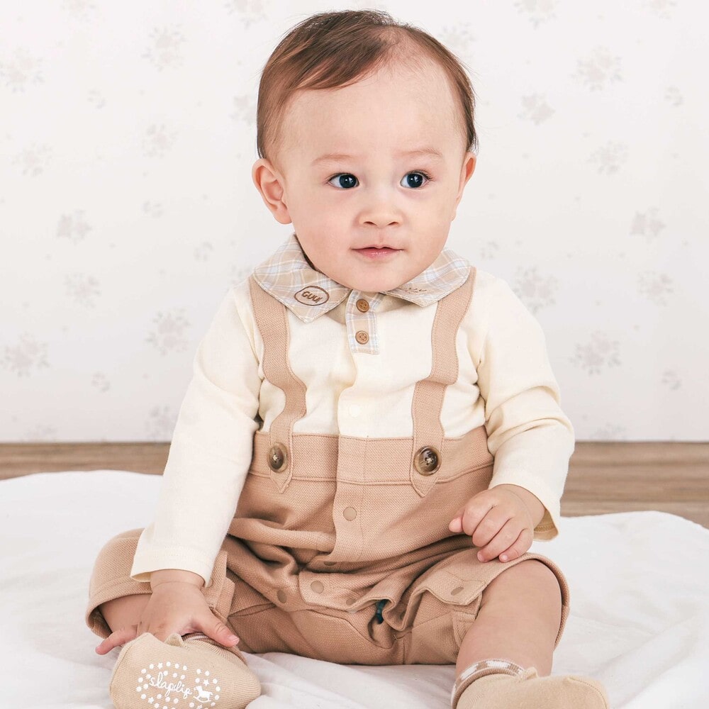 アニマルクマさんおしりパッチサロペット重ね着風カバーオールベビー