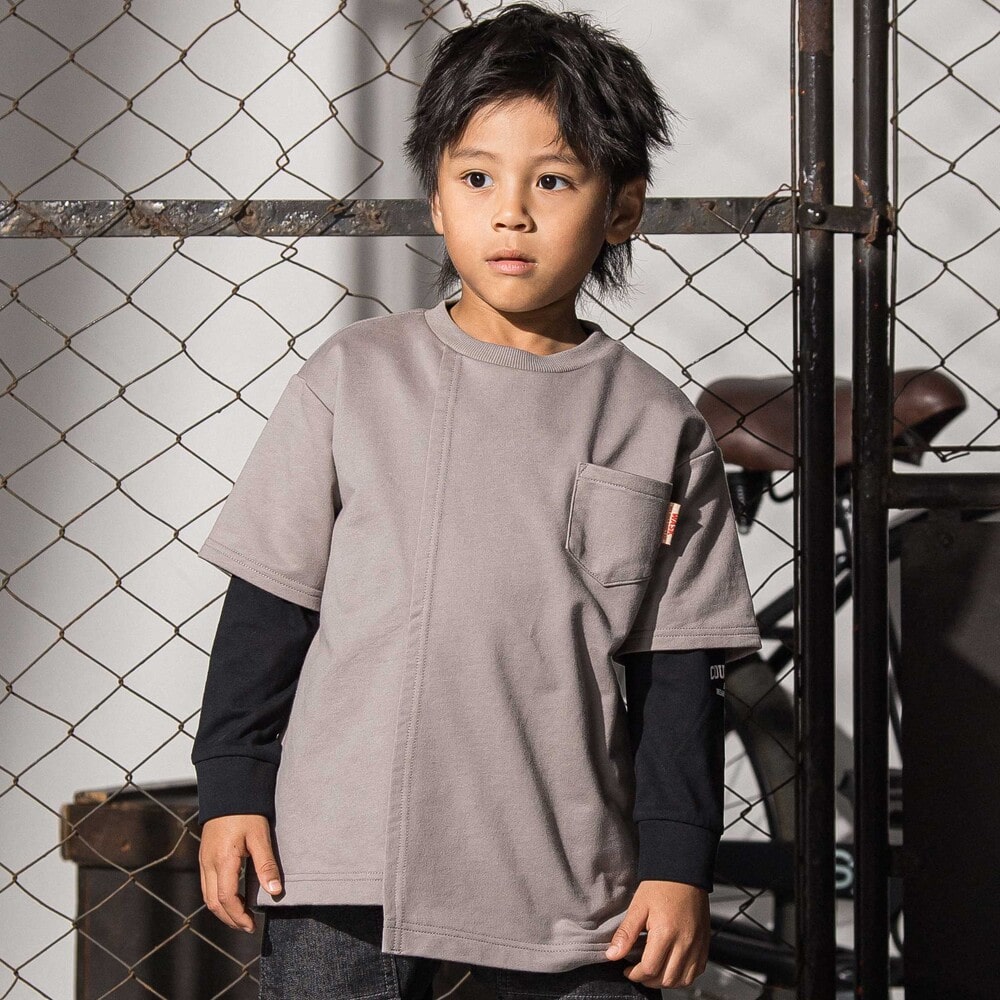 アシンメトリー重ね着風BIGミニ裏毛＆ロングTシャツセット(110~160cm