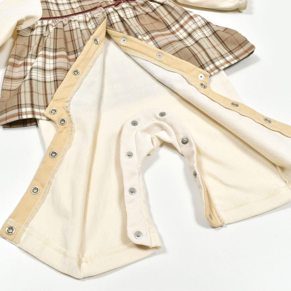 お揃い】チェック柄襟付きロンパースベビー(70~80cm)(70cm ネイビー系