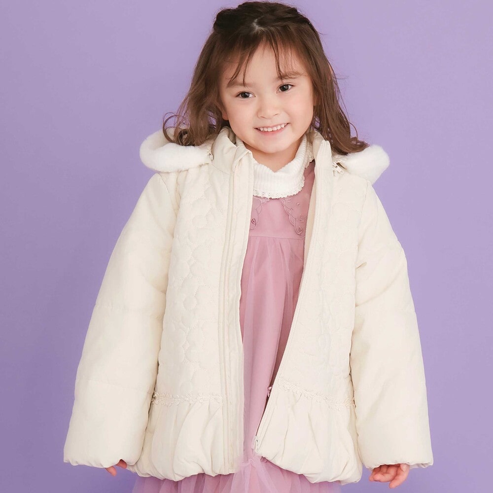 ファー付きフードキルト中綿ジャケット(80~130cm)(80cm オフホワイト