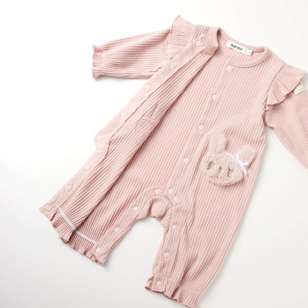 お揃い】アニマルクマウサギネコフワフワパッチ刺しゅうロンパース