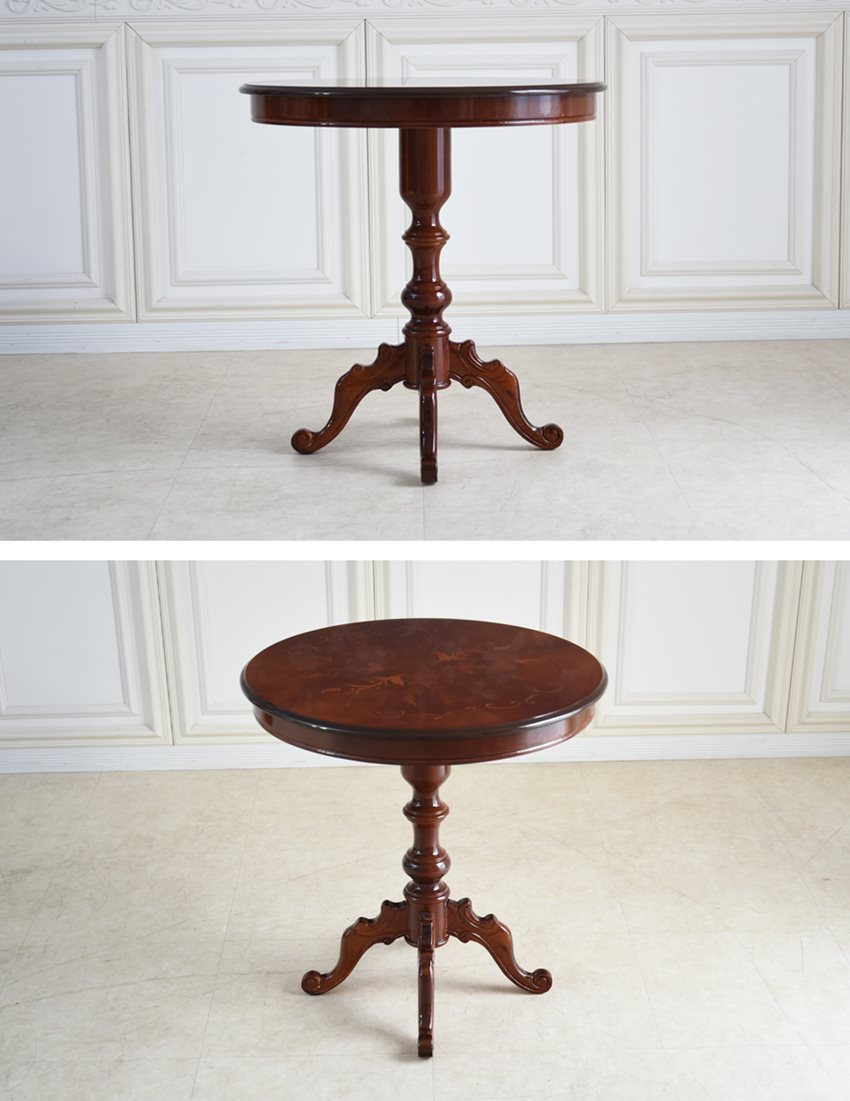 イタリア製 象嵌 ラウンドテーブル ブラウン 幅70cm | ロココ調家具