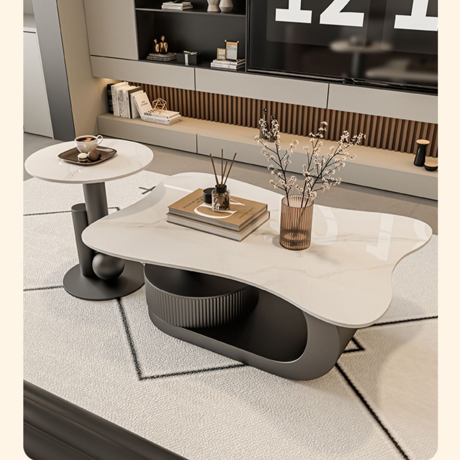 セラミック天板のコーヒーテーブル｜引き出し収納付き fel-1957