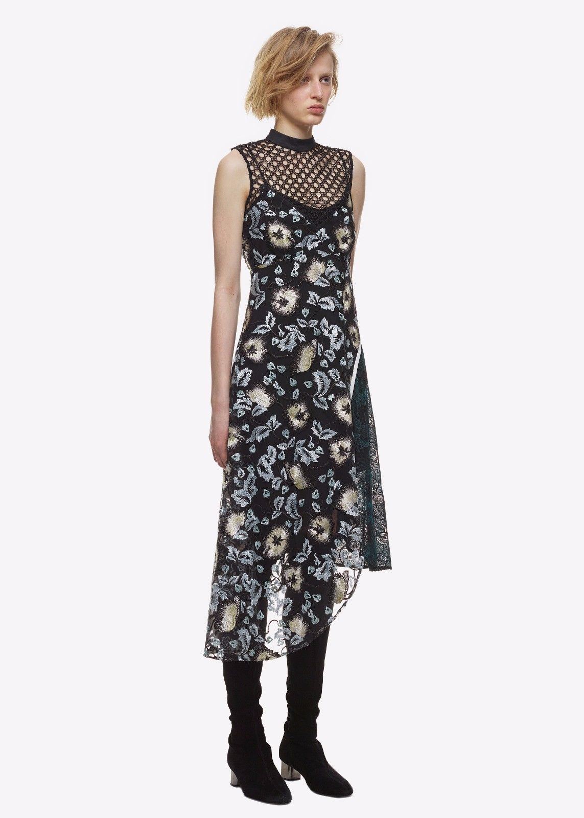 ブラック レース アシンメトリー ミディドレス｜Self Portrait