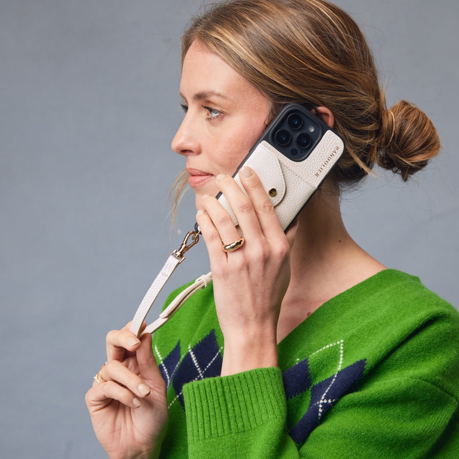 Donna Side Slot Crossbody Bandolier - Ivory/Gold