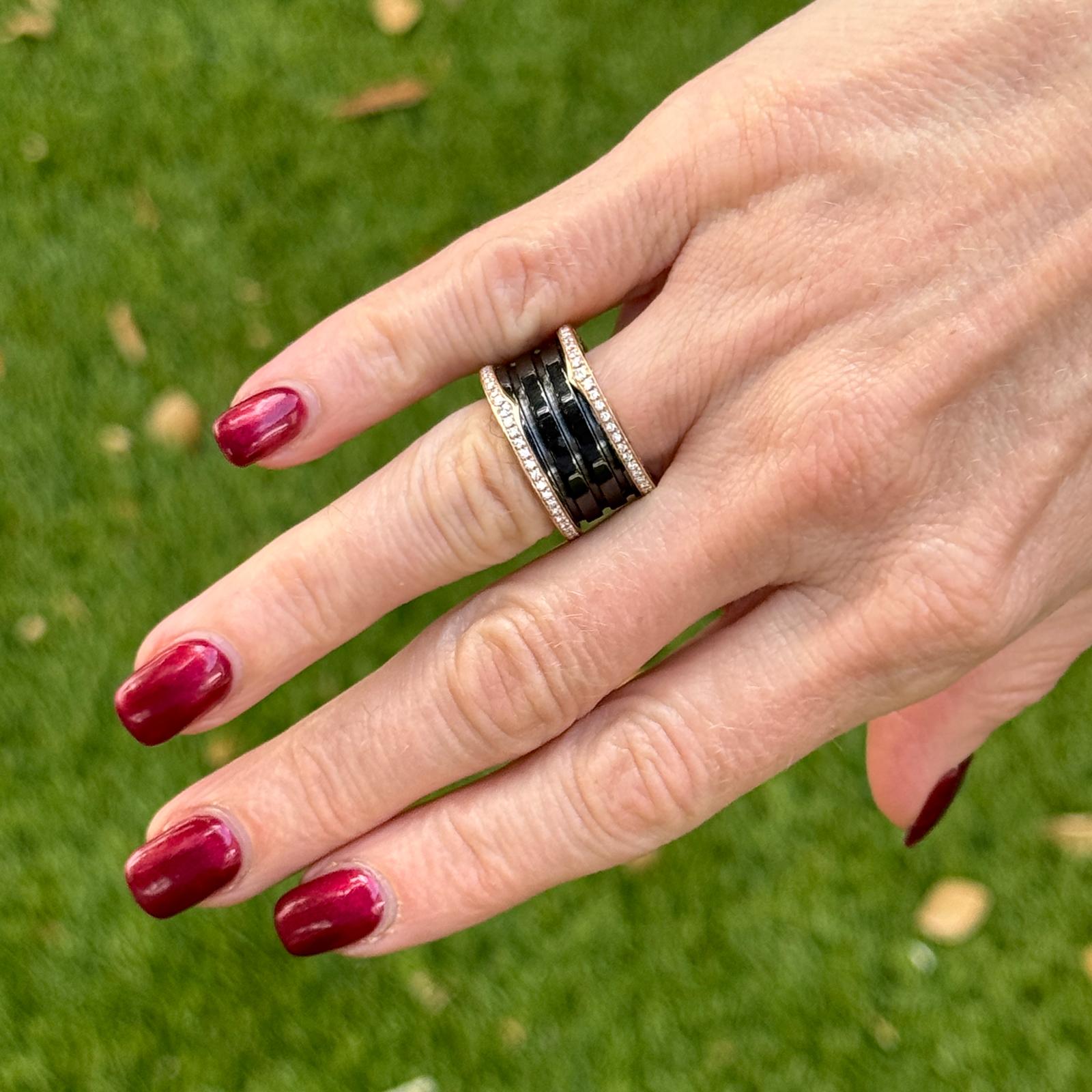 Bvlgari B.Zero1 Diamond Black Ceramic 18K Rose Gold Ring Size 6 (52) N