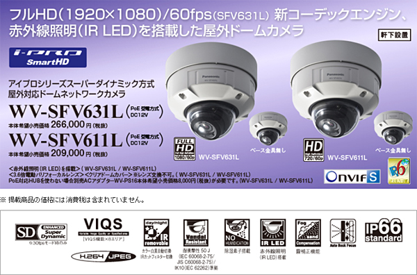 WV-SFV611L】Panasonic パナソニック i-PRO SmartHD 屋外対応ドーム