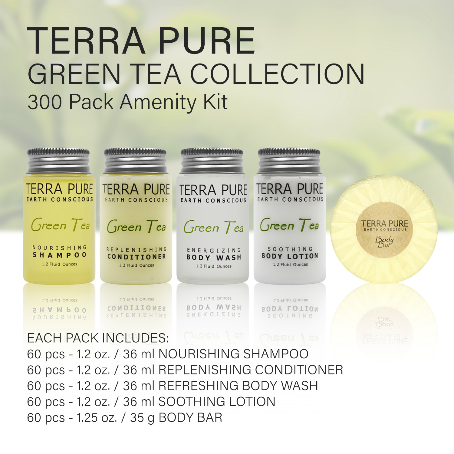 TERRA PURE GREEN TEA SHAMPOO 60ea AMENITY KIT (1) PN:19003