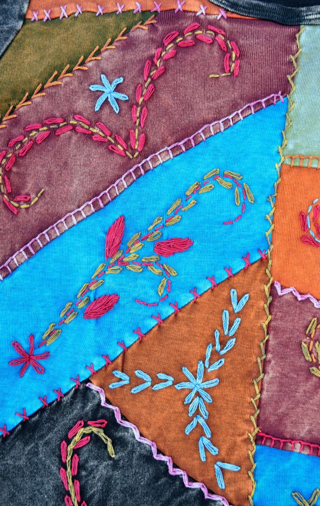 Embroidered Patchwork T-Shirt - Black | Black Yak