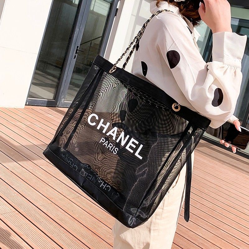 シャネルメッシュバッグ 夏用 トート ショルダーバッグ Chanel 黒白