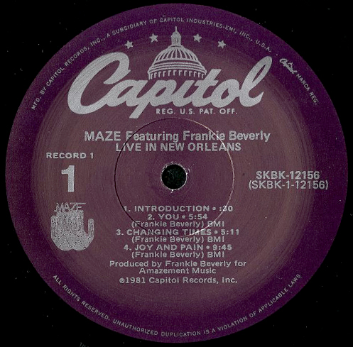 MAZE feat. FRANKIE BEVERLY / LIVE IN NEW ORLEANS - Breakwell Records