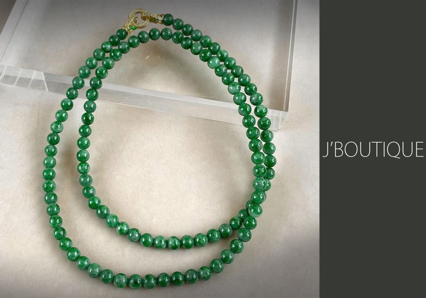 ミャンマー産天然無処理翡翠 ビーズ ネックレス 翠緑 糯