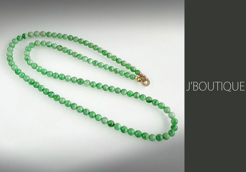 ミャンマー産天然無処理翡翠 ビーズ ネックレス アップルグリーン 冰糯
