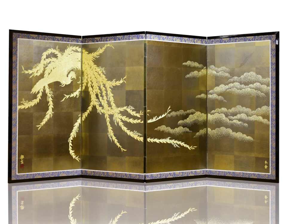 4曲 七彩箔 本金金彩 鳳凰 | 片岡屏風店
