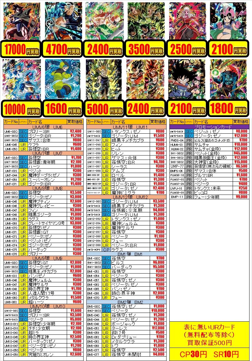 ドラゴンボールヒーローズ】UM10-SEC2 ブロリー：BR ¥3,500買取 UM10