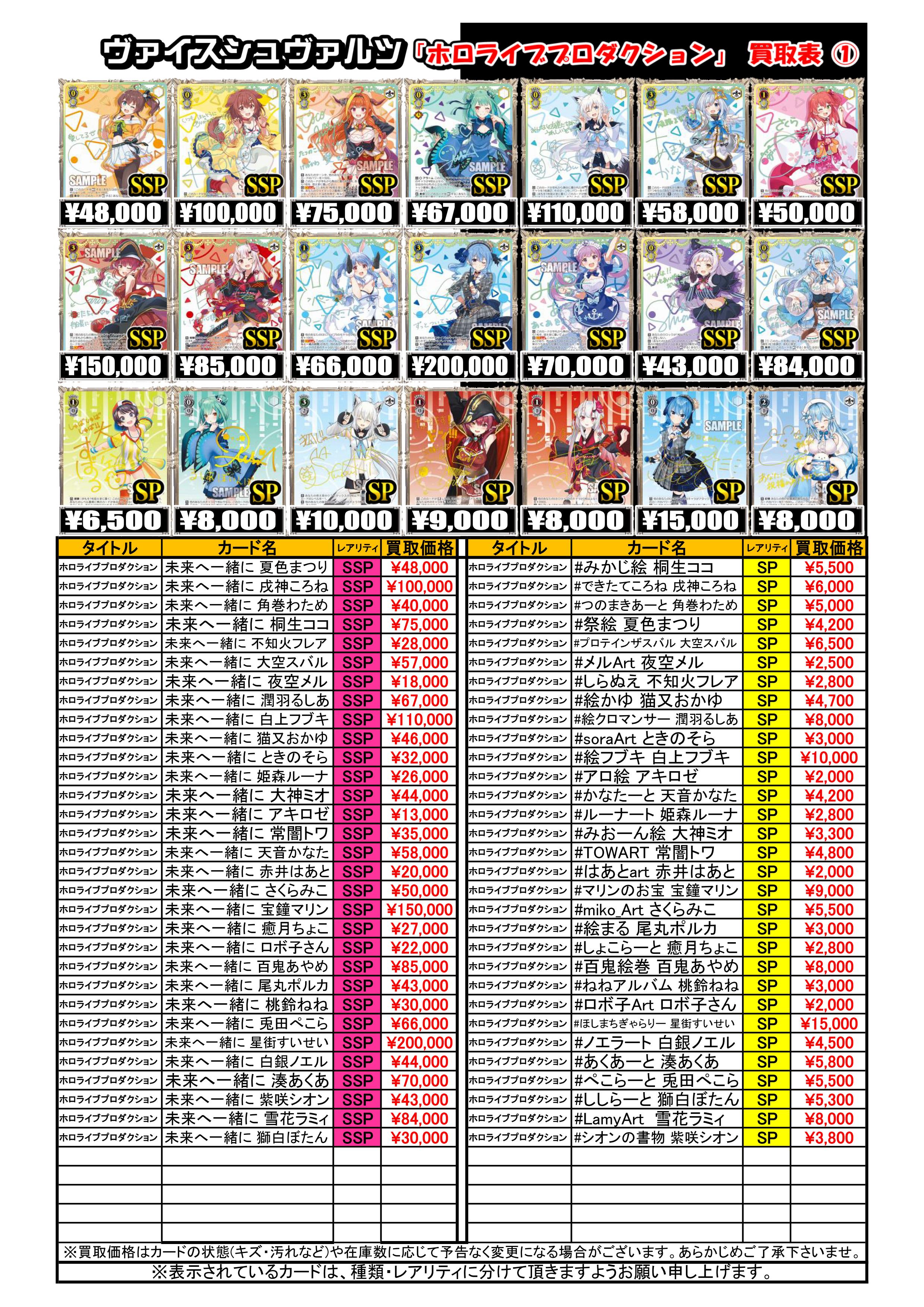 ヴァイスシュヴァルツ】『ホロライブプロダクション』の買取価格更新