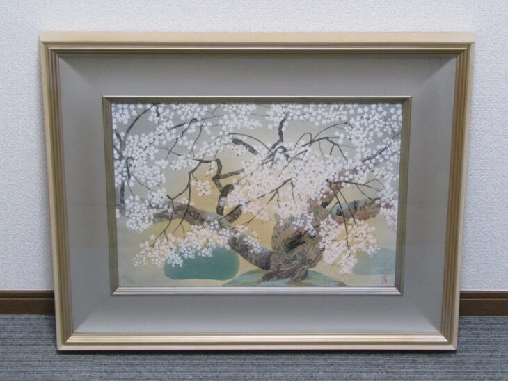 中島千波 木版画「御車返の桜」アダチ版画 ｜骨董品買取・和楽器買取