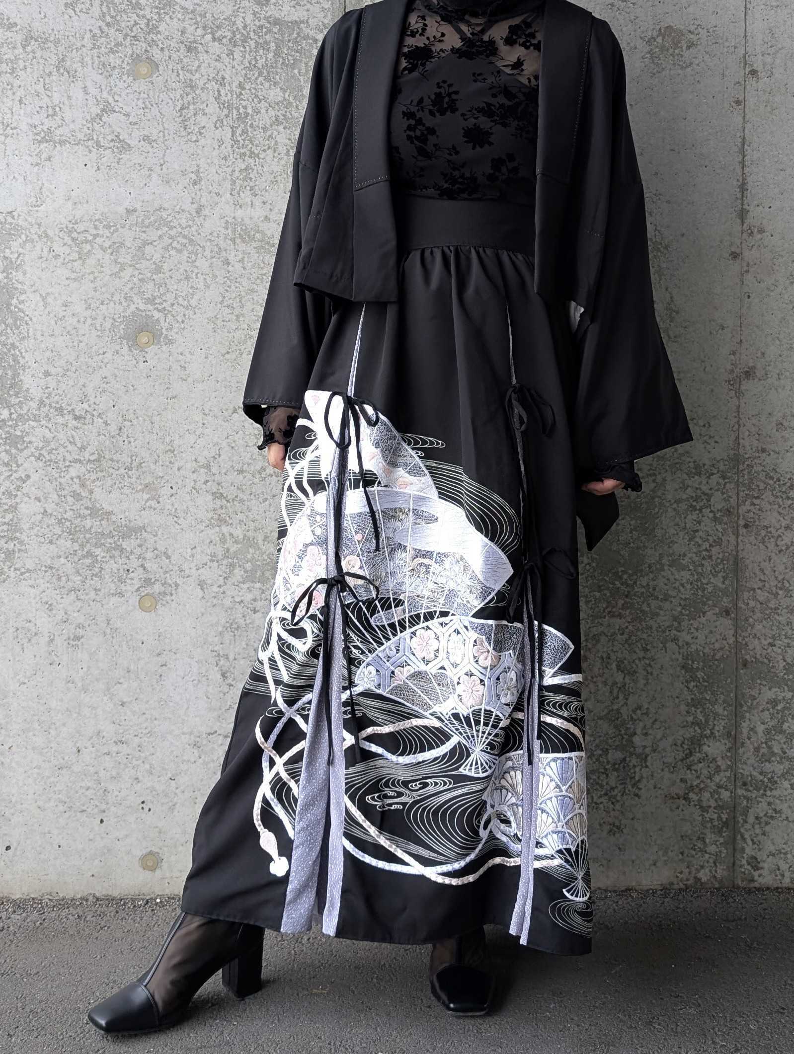 扇面流水文様×淡藤色】黒留袖スカートセットアップ｜着物リメイクGeGe
