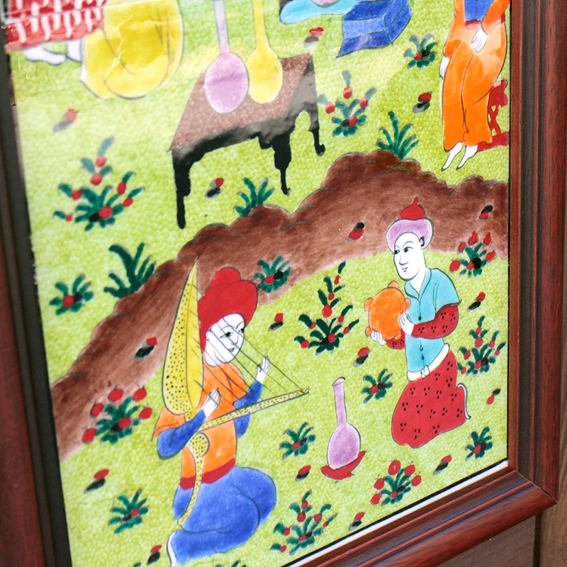 トルコ手書きタイル・2枚組額装・細密画ミニアチュール / ガラタバザール