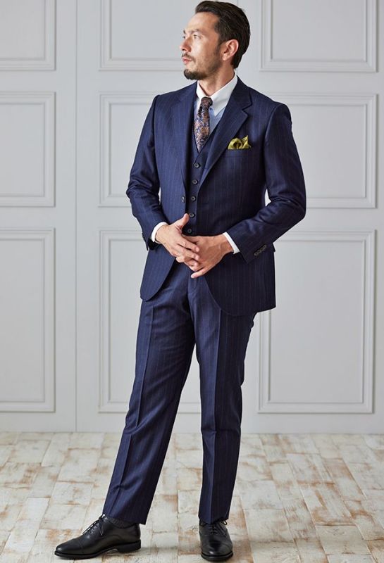 ネイビースーツ・ストライプのコーディネート（MARZOTTO）｜85712-9590