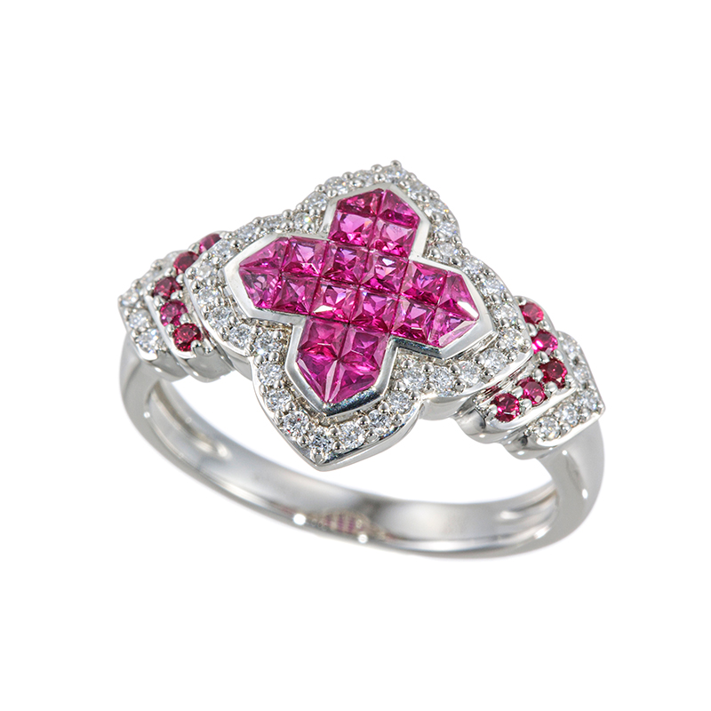 GSTV PT950 ルビー ダイヤ ミステリークロス ミステリーセッティング