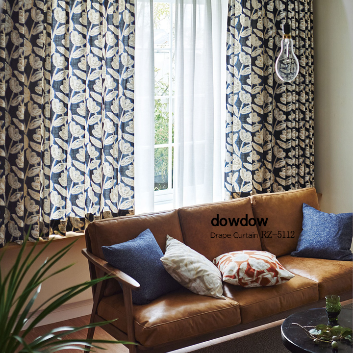 ミッドセンチュリー】ビンテージプリントの花柄のドレープカーテン