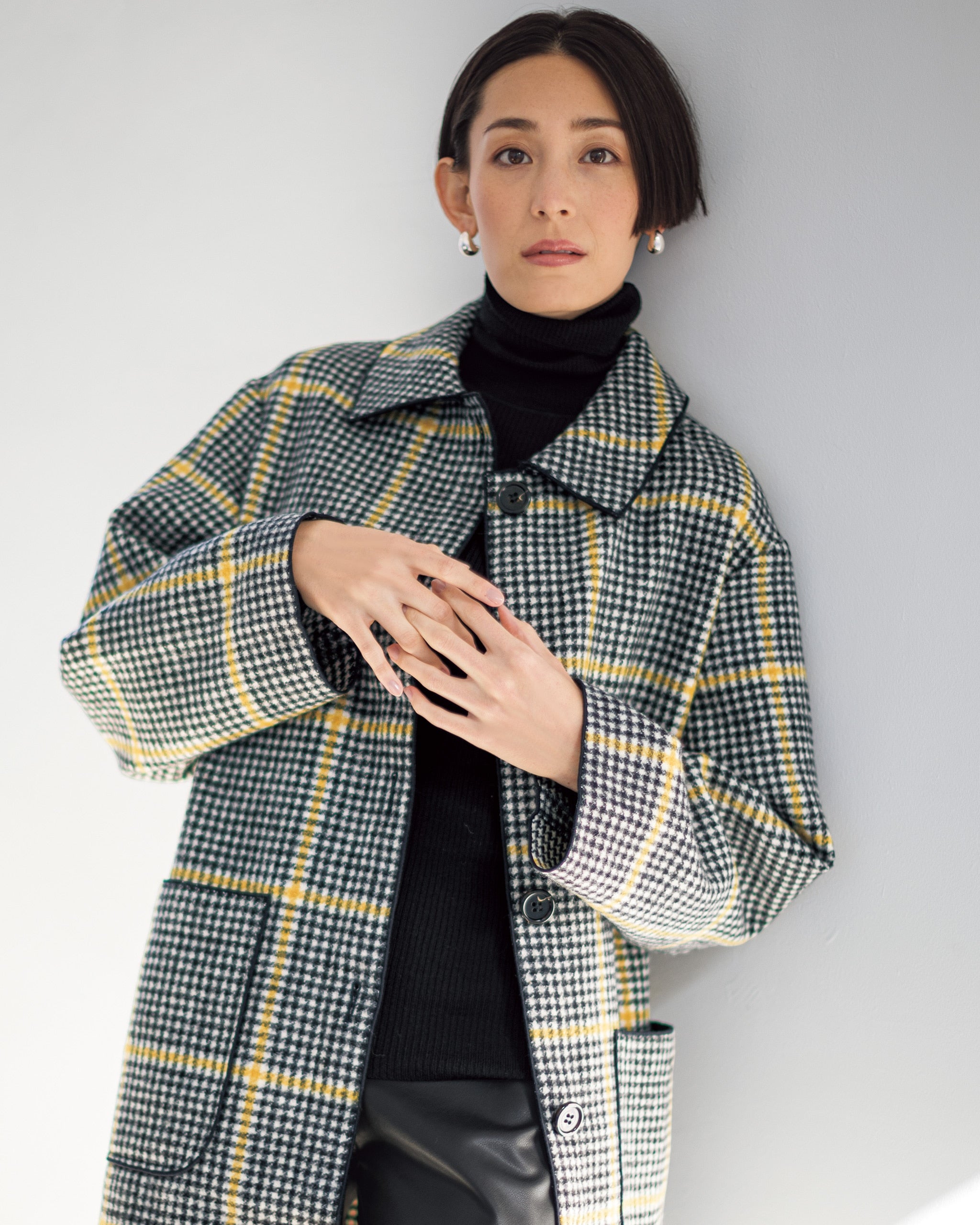 ウール混モッサ・ウィンドウチェックコート/DoCLASSE