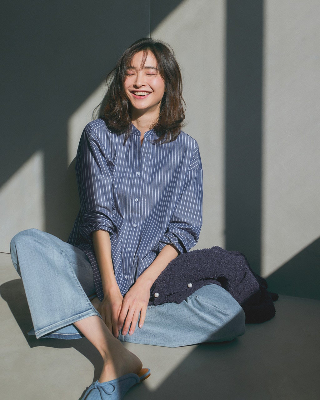 ラメストライプ・バンドカラーシャツ/DoCLASSE