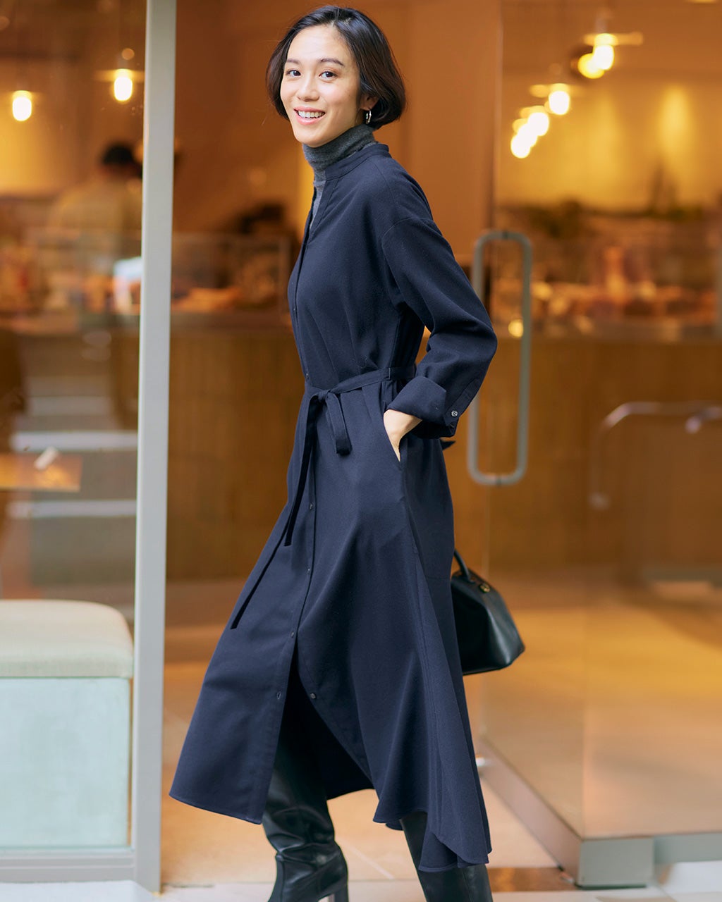 微起毛サキソニー・バックフレアワンピース/DoCLASSE