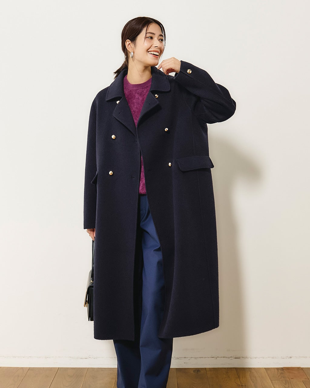 ピュアウールリバー・ダブルブレストロングコート/DoCLASSE