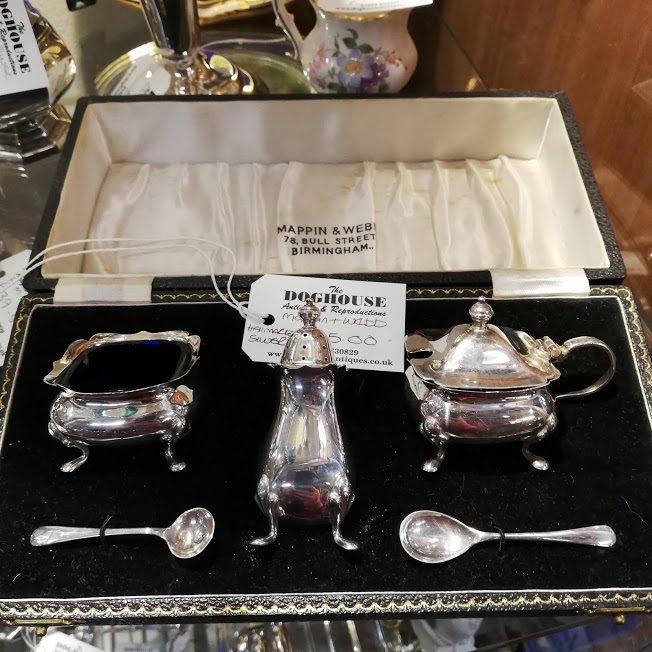 The Dog House Antiques - Maplin & Webb HM Silver Condiment Set.