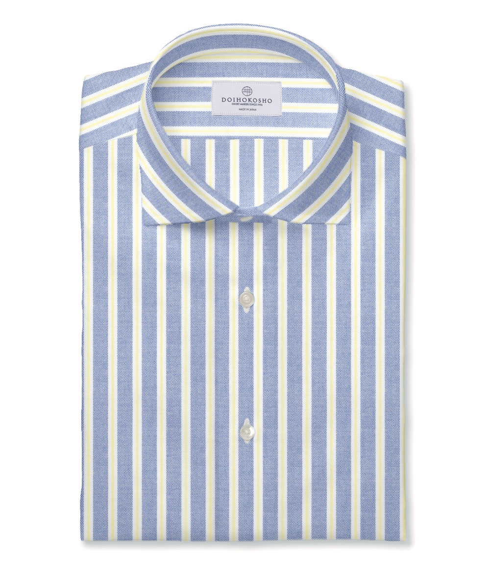 SIDOGRAS】イエロー×ブルー オックス ストライプ ドレスシャツ | 土井