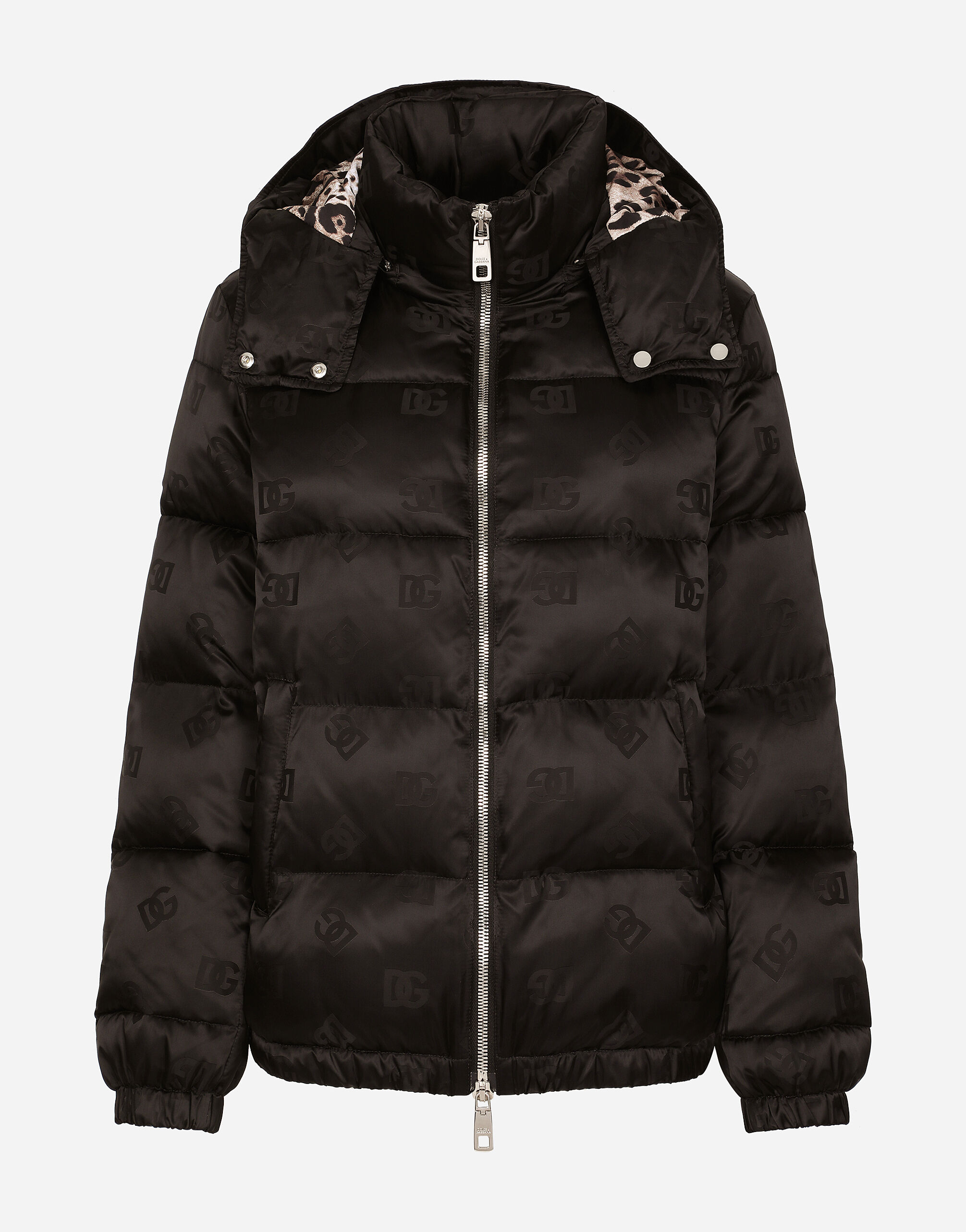 Satin jacquard down jacket with all-over DG logo in Black for
