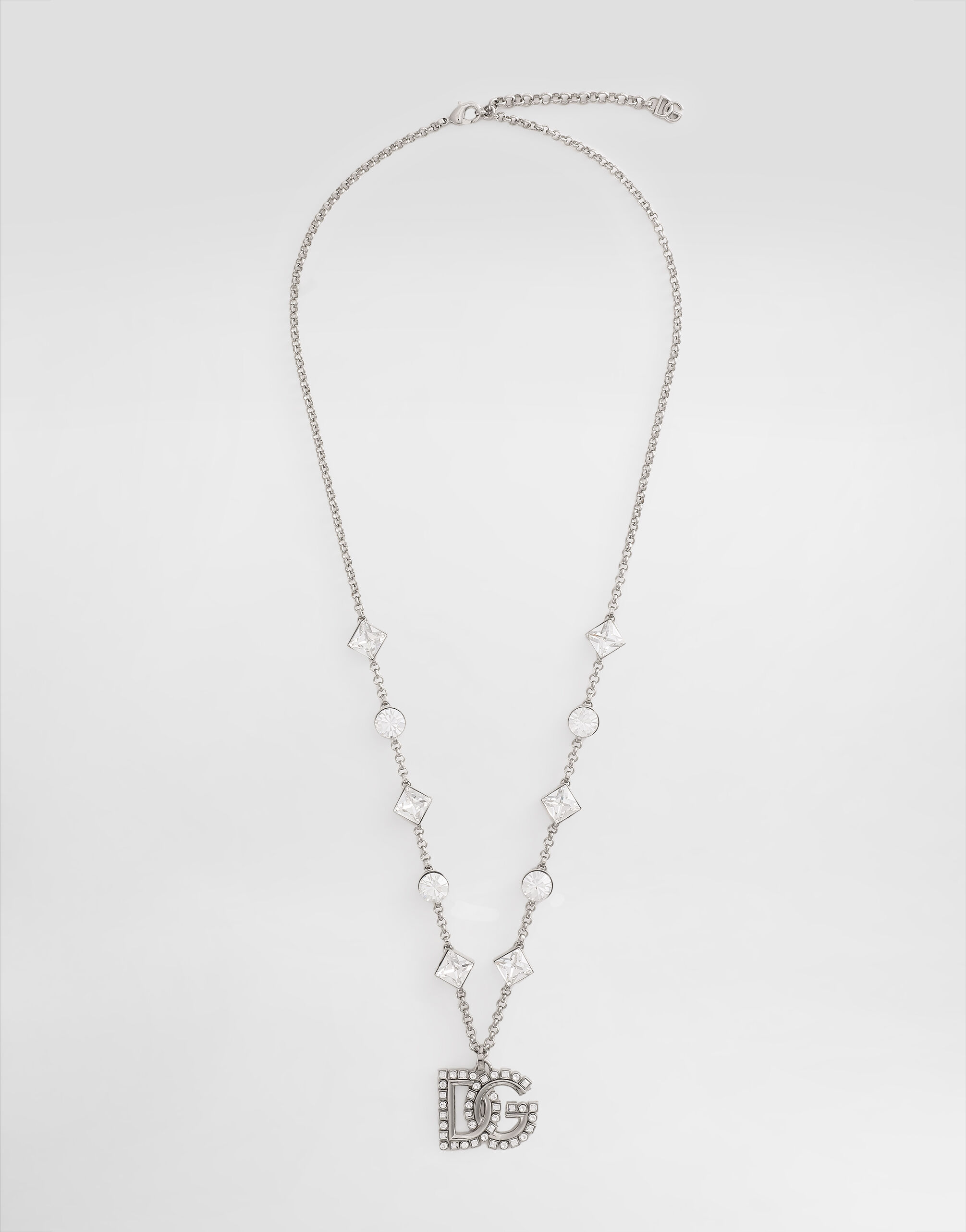 Fine link necklace with rhinestone-detailed DG logo and accents in