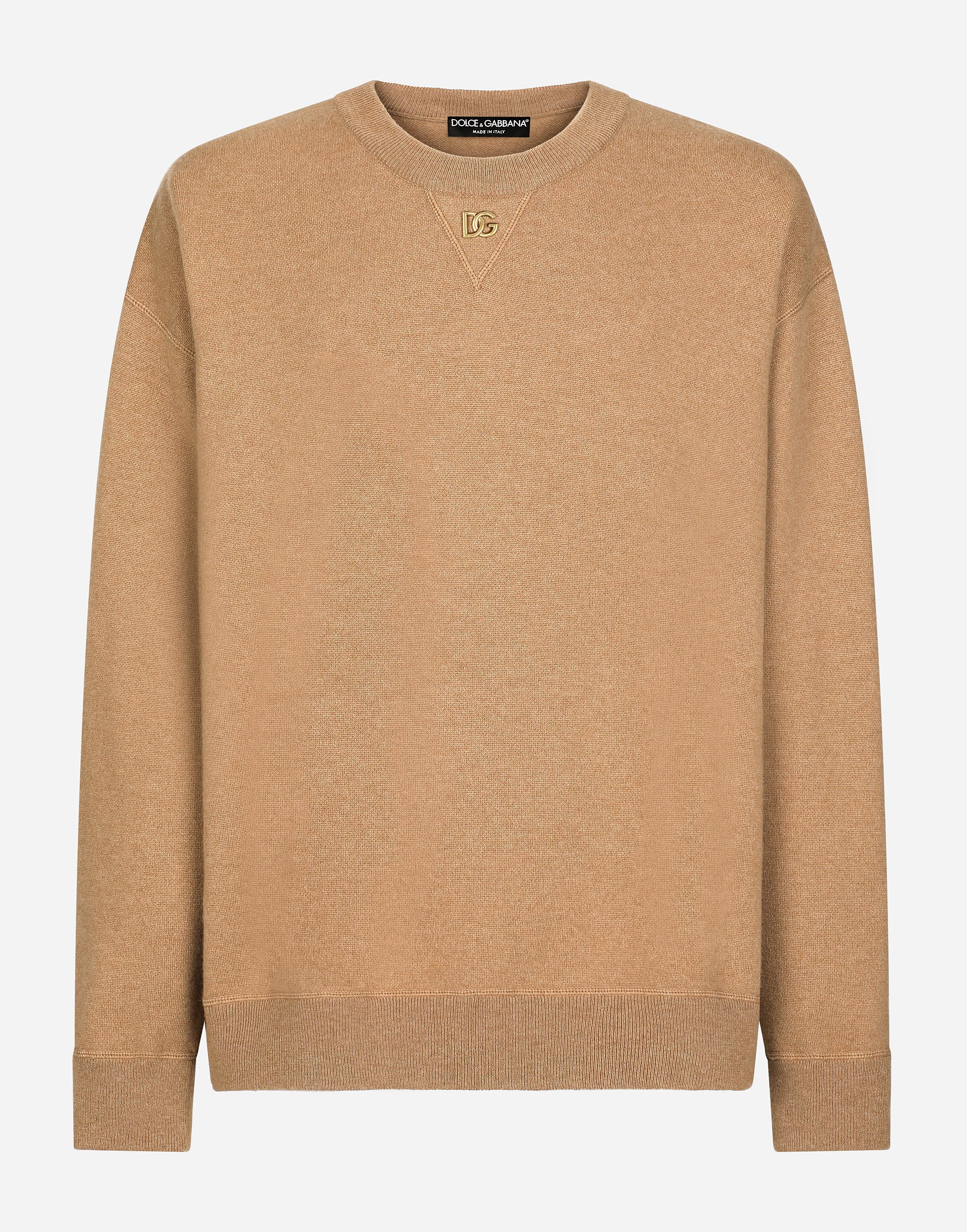Cashmere round-neck sweater with DG logo in Beige for Men