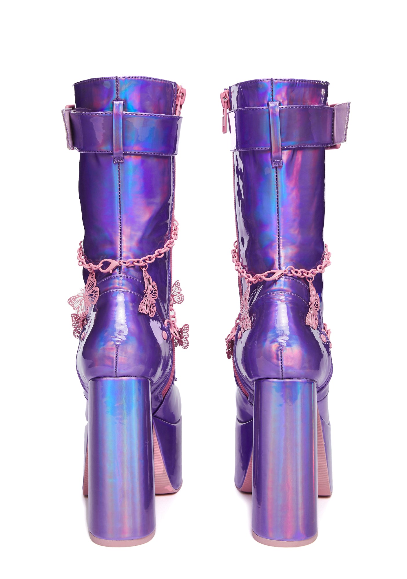 Club Exx Holographic Butterfly Chain Platform Boots - Purple
