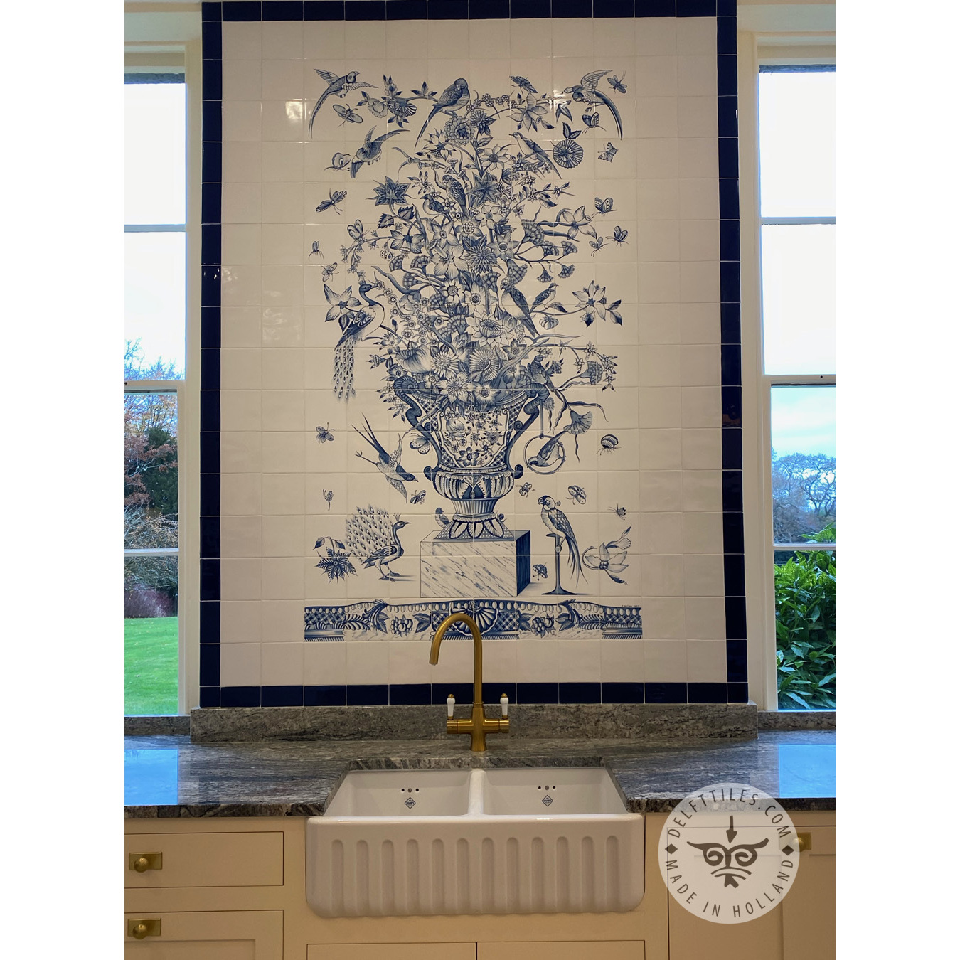 Flower Piece panel 8x14 tiles (BV112) - Delft Tiles