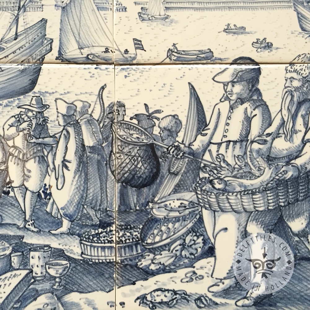 Amsterdam harbour front tile panel 11x3 tiles (L33) - Delft Tiles