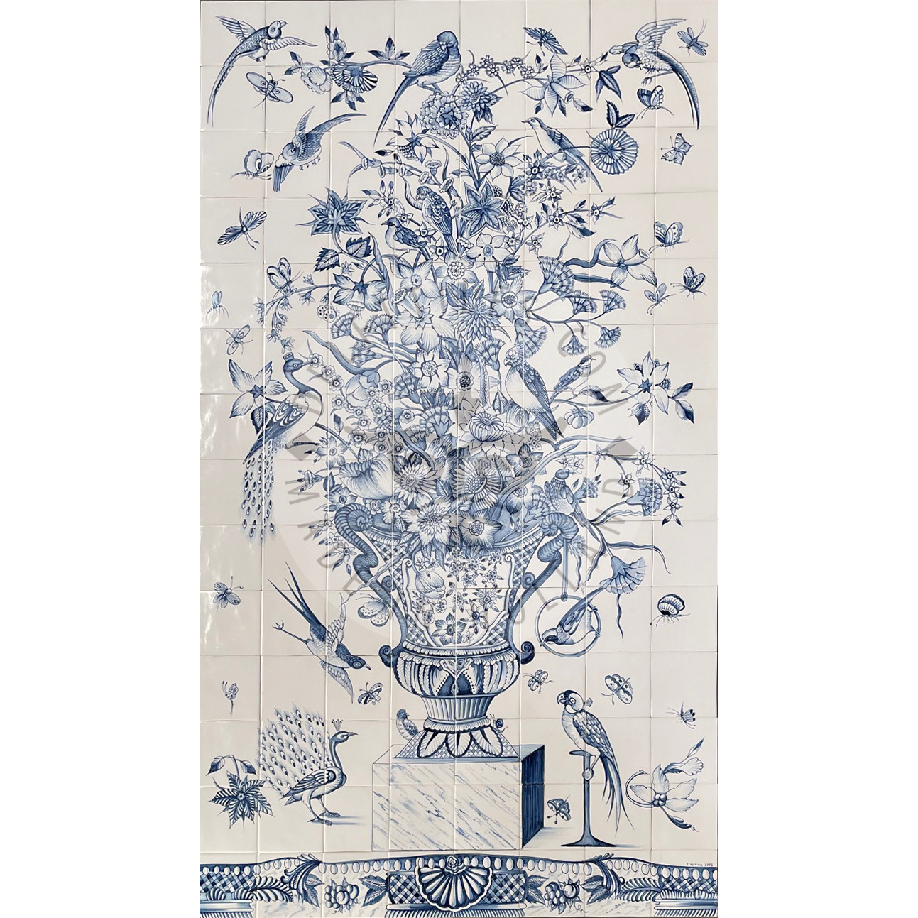 Flower Piece panel 8x14 tiles (BV112) - Delft Tiles