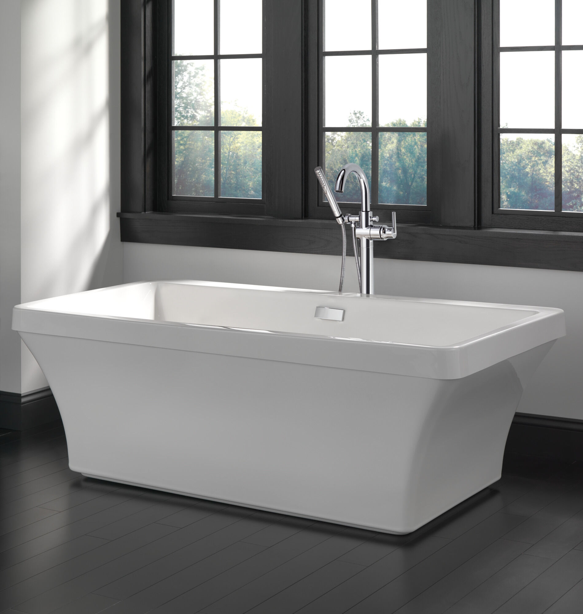 Single Handle Floor Mount Tub Filler Trim with Hand Shower