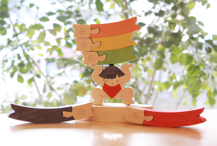 鯉のぼりを揚げる金太（小）】 木のおもちゃデポー