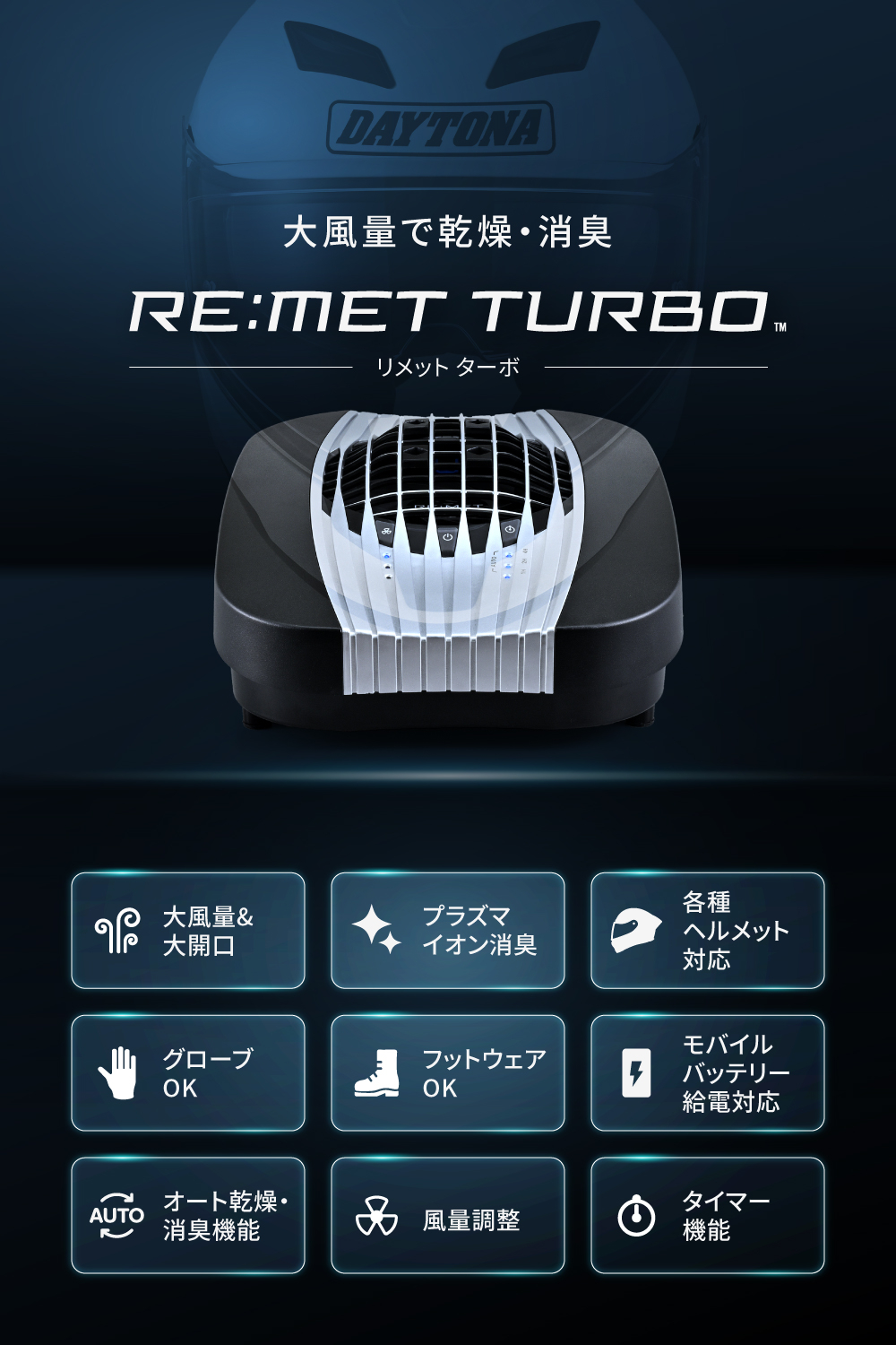 ヘルメット消臭器 RE:MET TURBO｜株式会社デイトナ