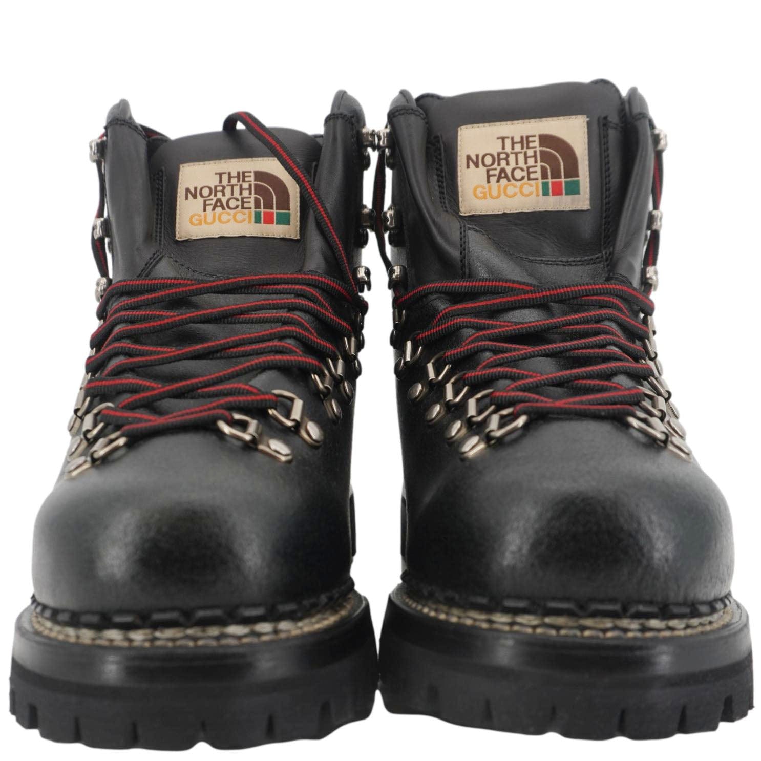 GUCCI X The North Face Calfskin Leather Ankle Boot Black 655401 Size 8