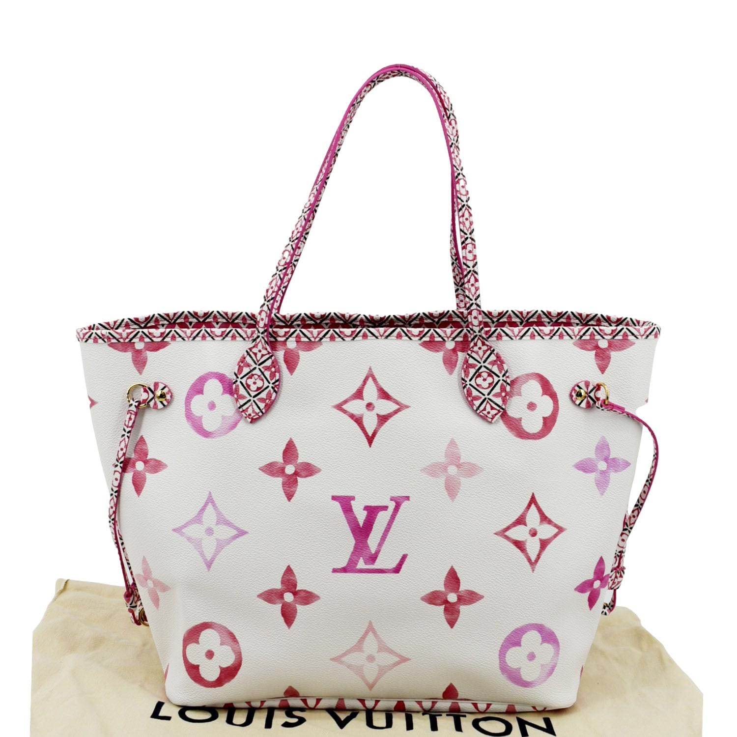 LOUIS VUITTON Giant Rose Neverfull MM Monogram Canvas Shoulder Bag Whi