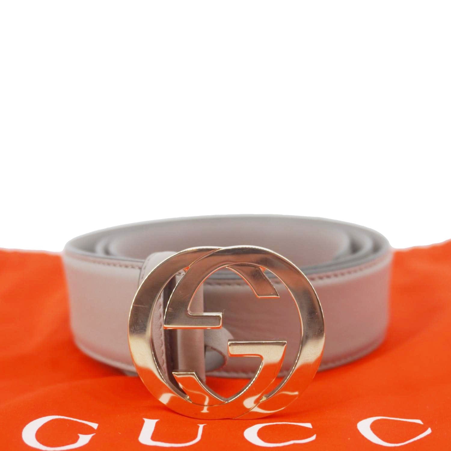 GUCCI Interlocking G Leather Belt Size 85.34 Gray 546386