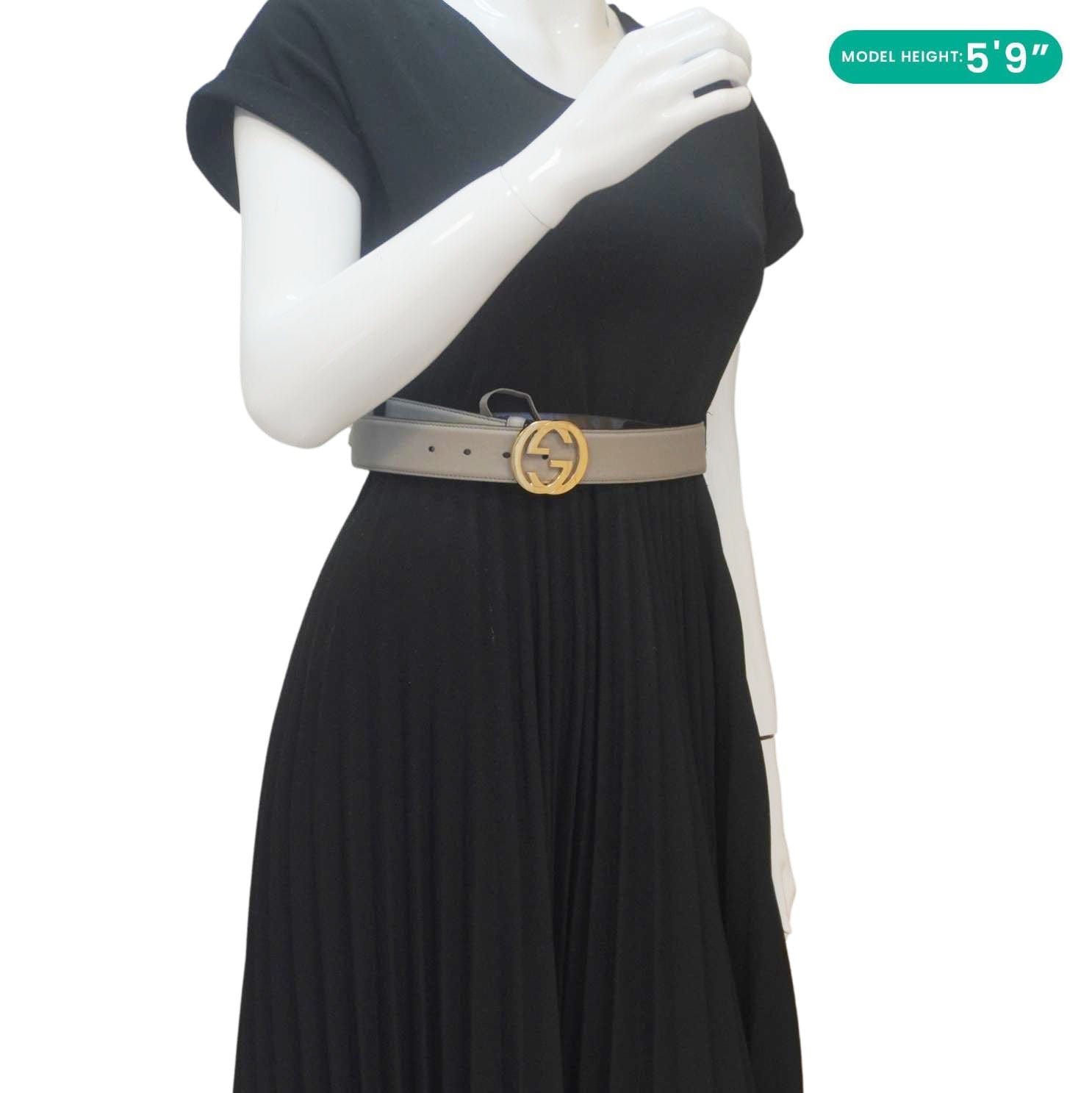 GUCCI Interlocking G Leather Belt Size 85.34 Gray 546386