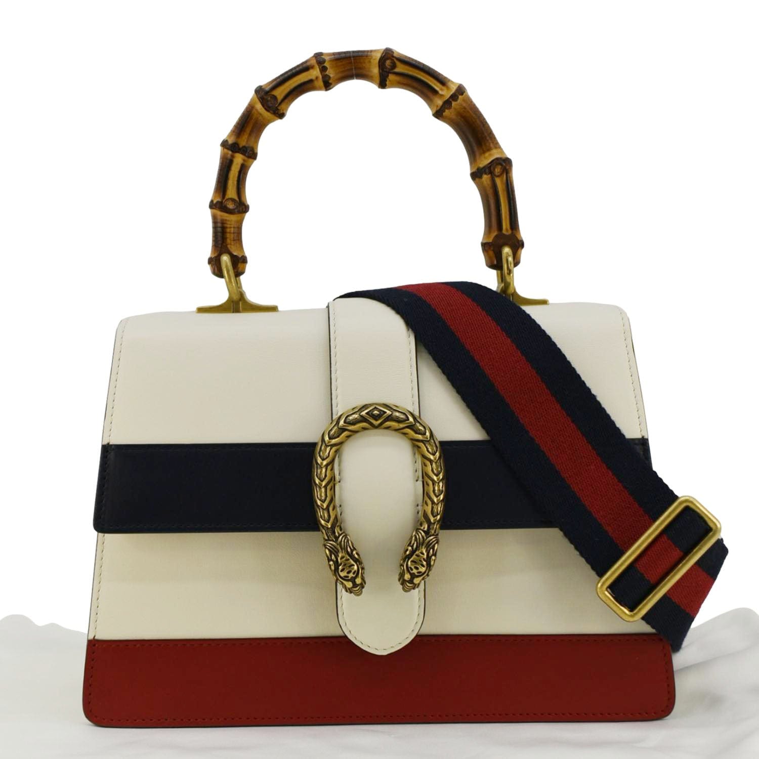 GUCCI Dionysus Bamboo Medium Leather Top Handle Shoulder Bag White 448