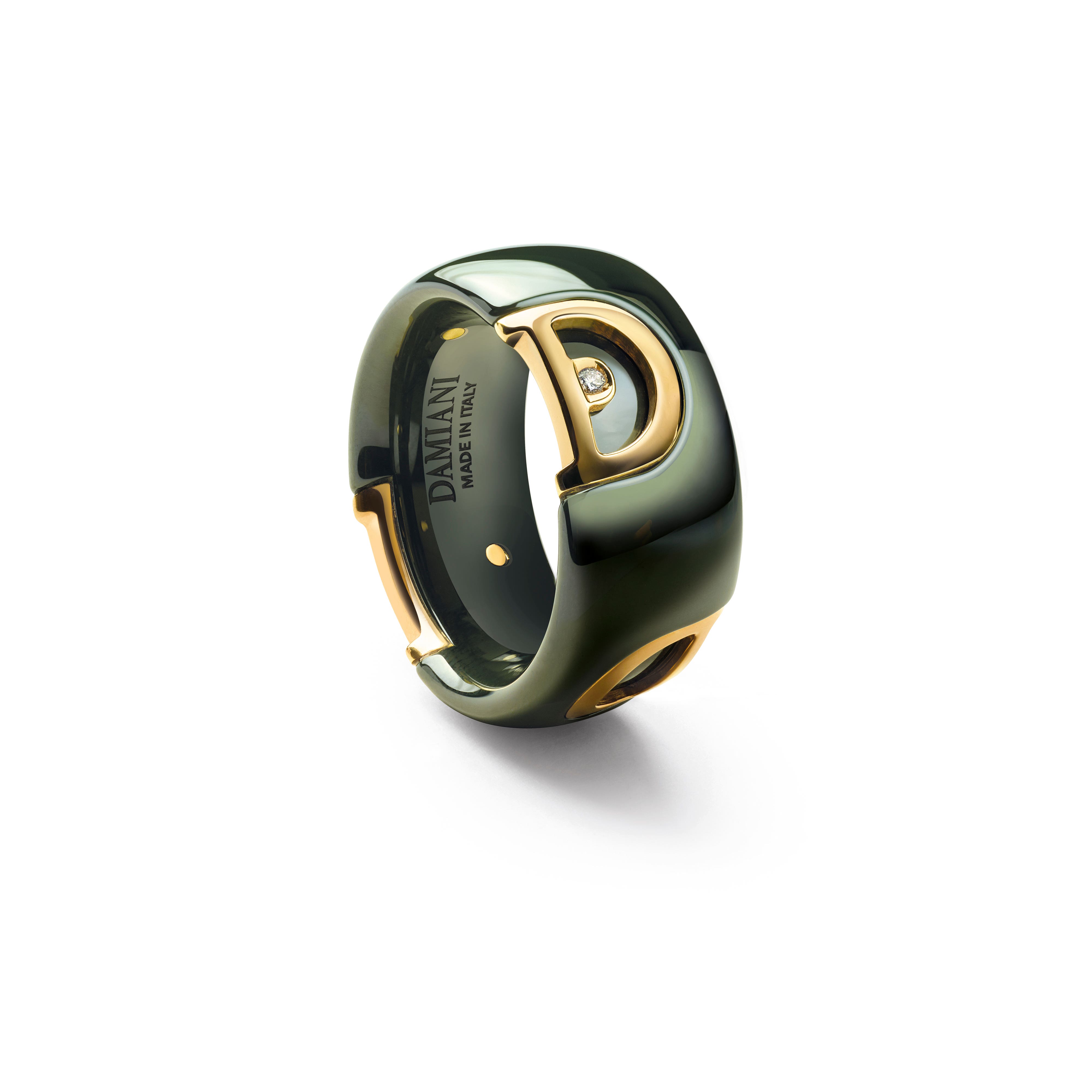セラミック、イエローゴールド、ダイヤモンド リング - Damiani D.ICON