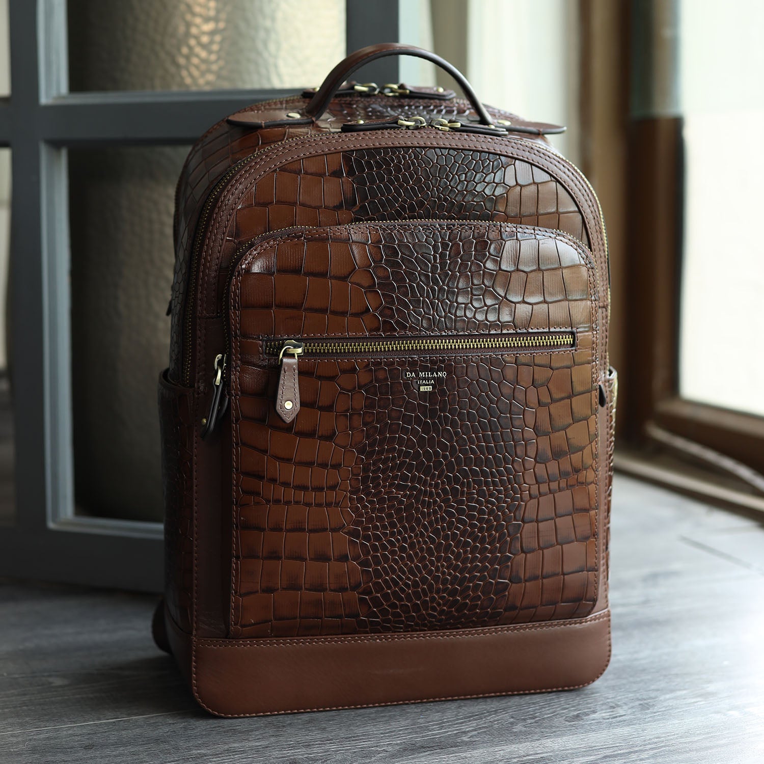 Croco Leather Backpack - Brown – Da Milano